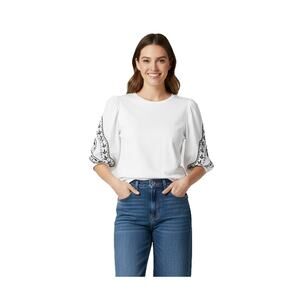 Banana Republic Floral Embroidered Billowy Puff Sleeves Boho White Blouse Top XL